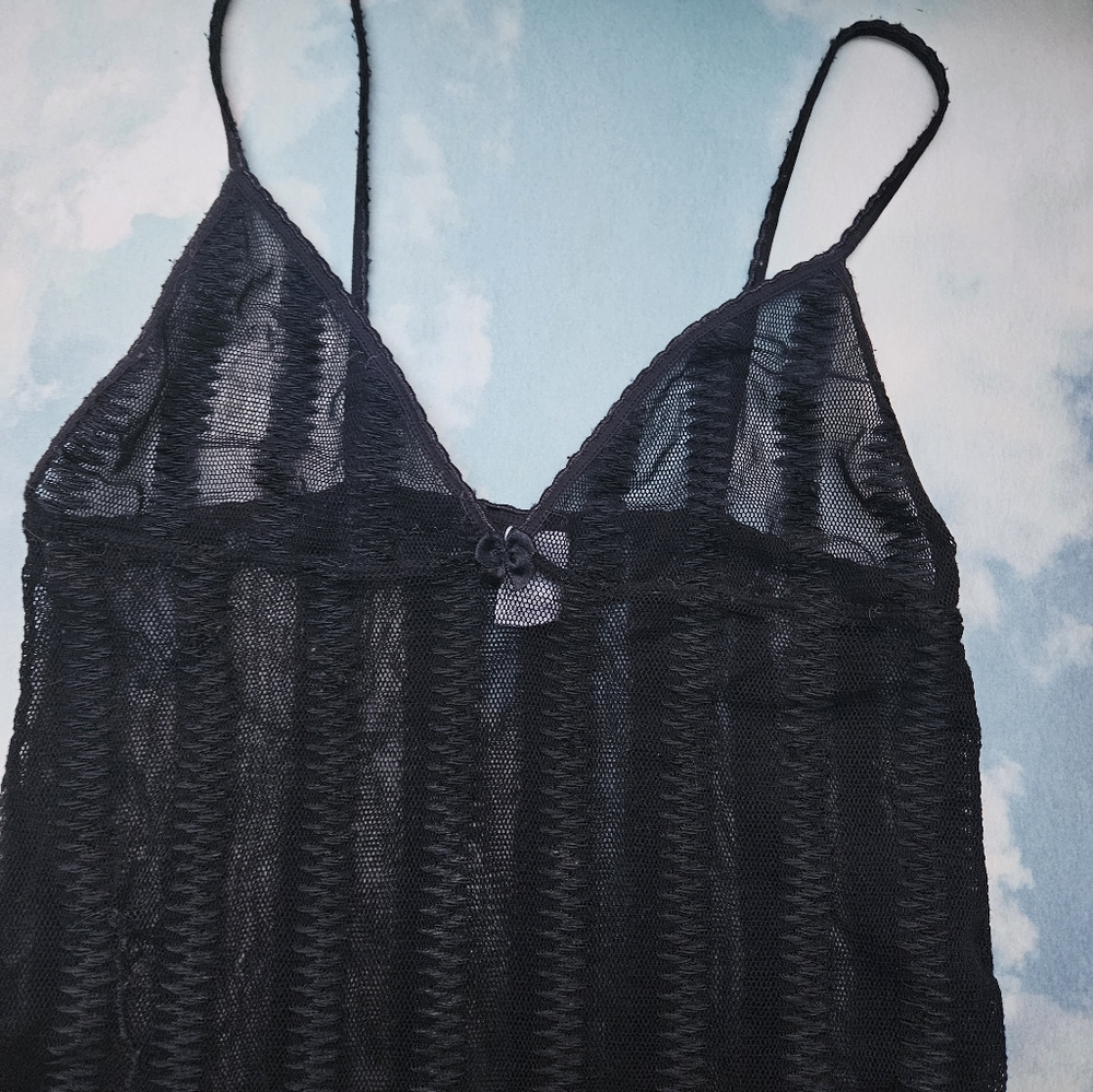 Vintage 90s, Y2k Top Goth Punk Chic Rare Lingerie Sheer Stripe Mesh Top - Picture 3 of 7